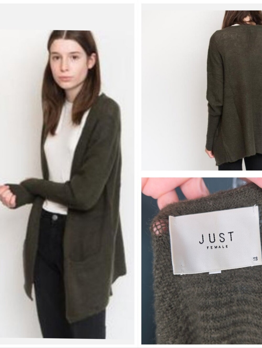 Just Female Olive Green Mohair Wool Potter Long Cardigan Size XS